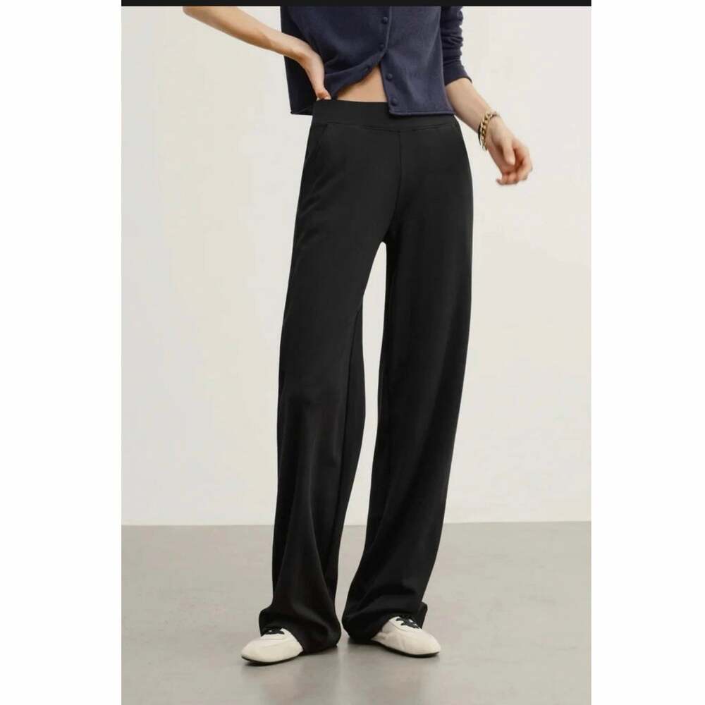 AYR High Hopes Pants Womens Sz Medium Black Wide Leg lounge Stretch Pima Cotton